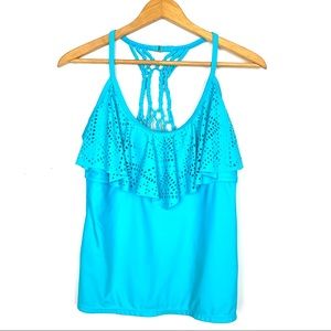 📽 Catalina Women Blue Swimsuit Top Ruffles Large